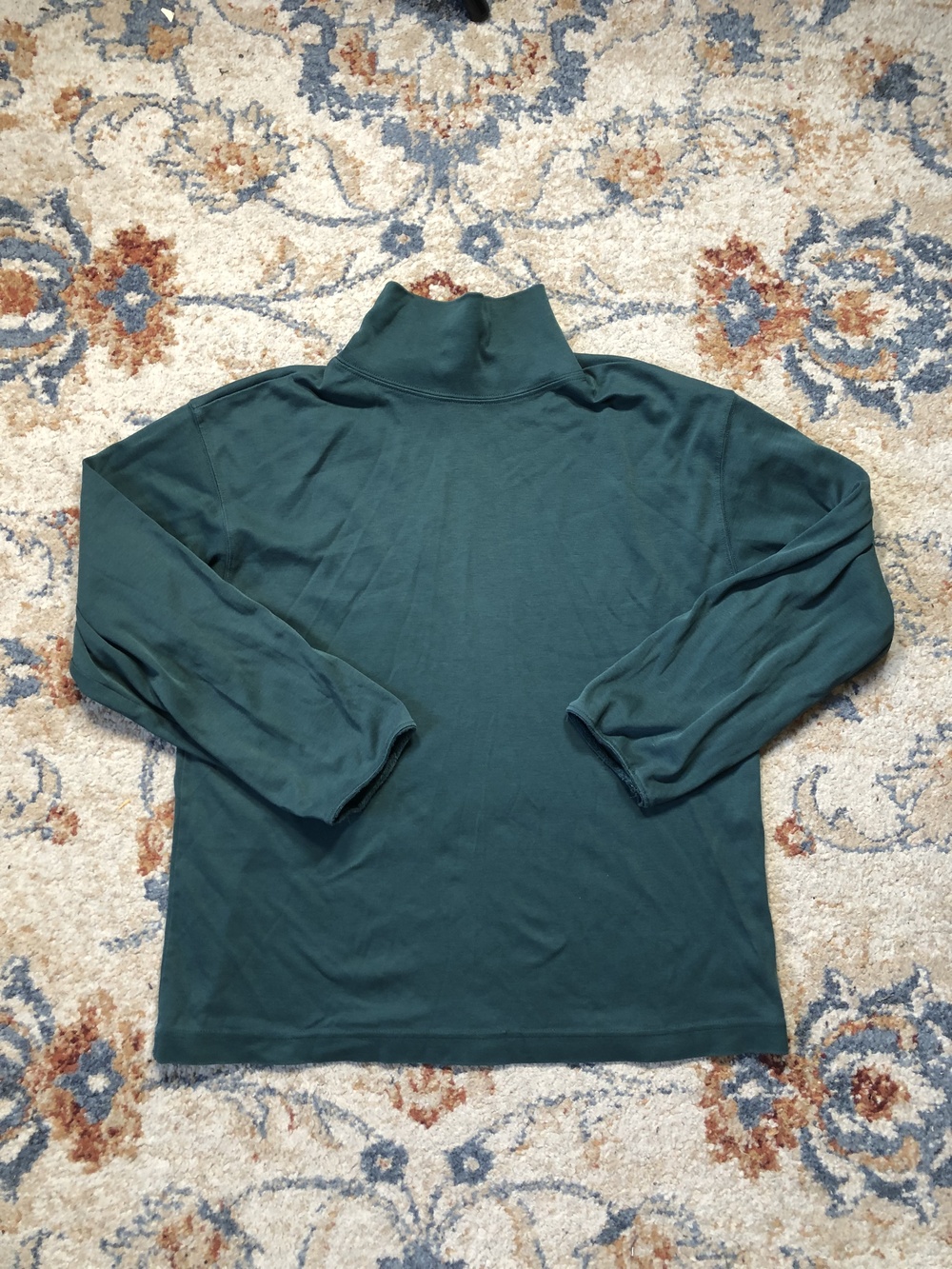 LL Bean Turtleneck Pullover Mens Large Green Long Sleeve Shirt Soft Classic Fit